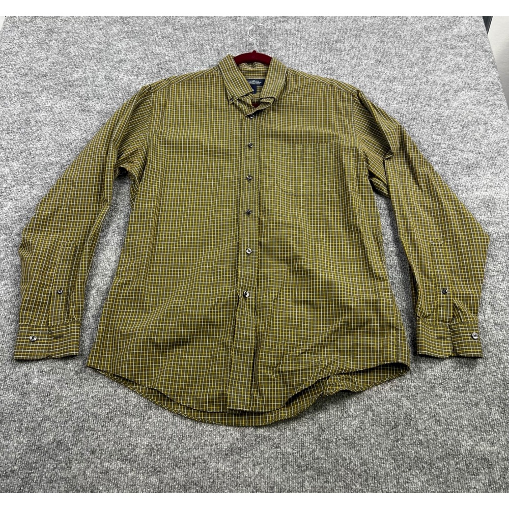 Brooks Brothers Mens M Non Iron Cotton Button Down Shirt Olive Green Grid Check